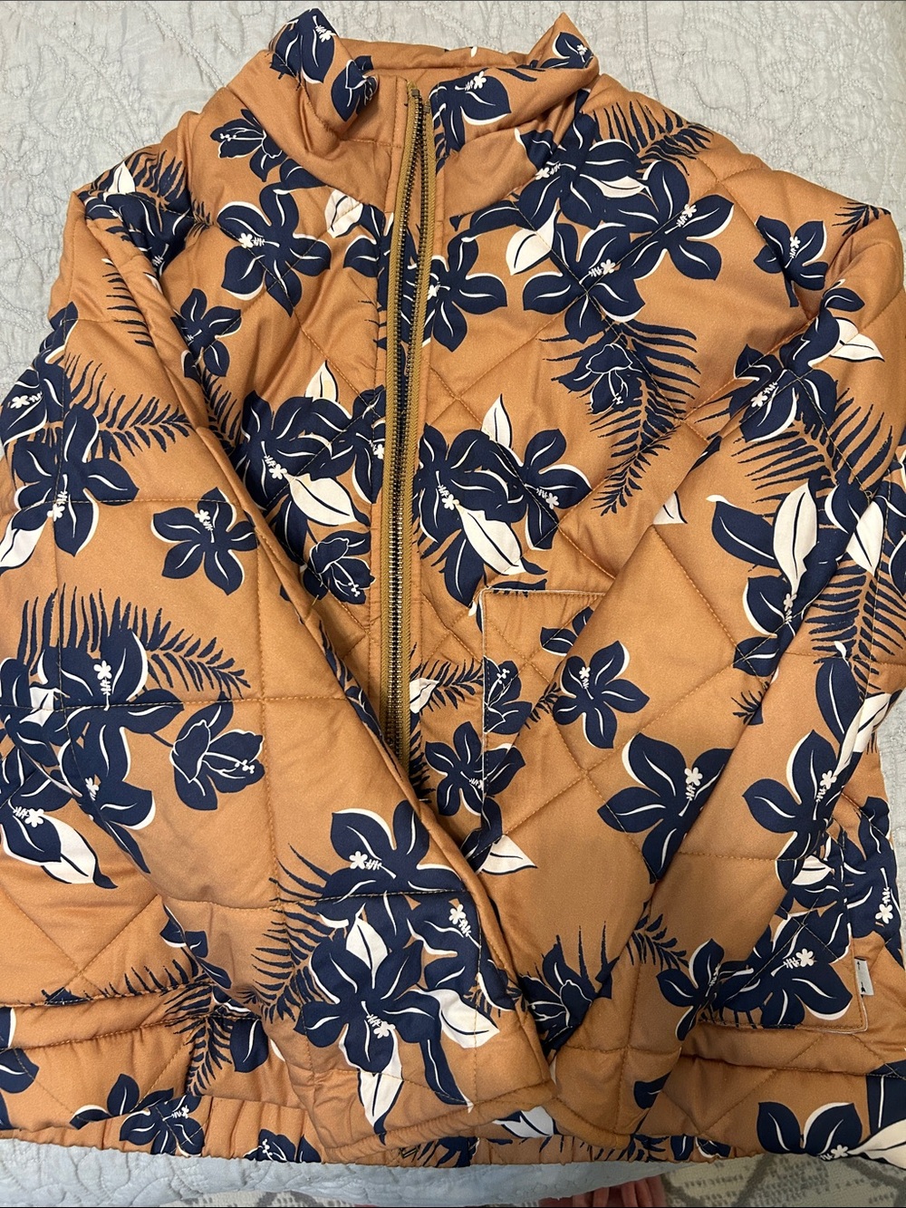 The Upside Floral Quilted Jacket - Navy & Tan